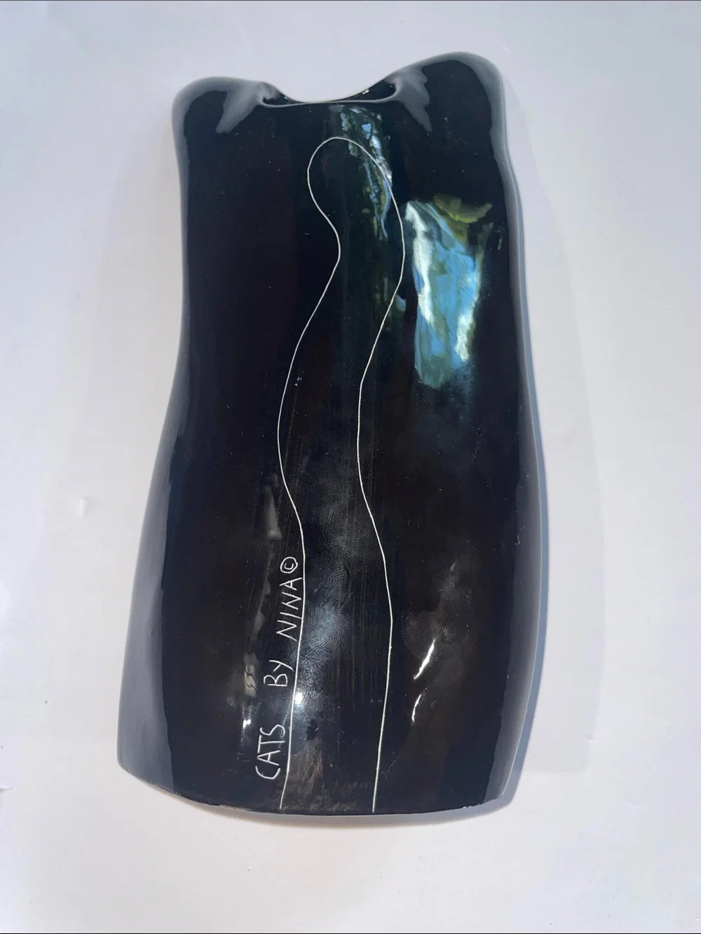 2001 Vintage Nina Lyman Black & White Cat Ceramic Vase Decor for Pets Lovers